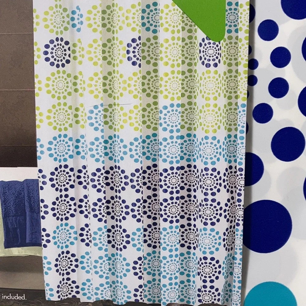 Shower Curtain or Liner Green Blue White NWT Peva Polka Dot Bursts 70
